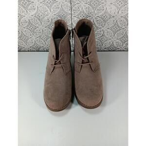 Universal Thread Taupe Beige Faux Suede Lace Up Side Zip Wedge Booties 7.5M BN